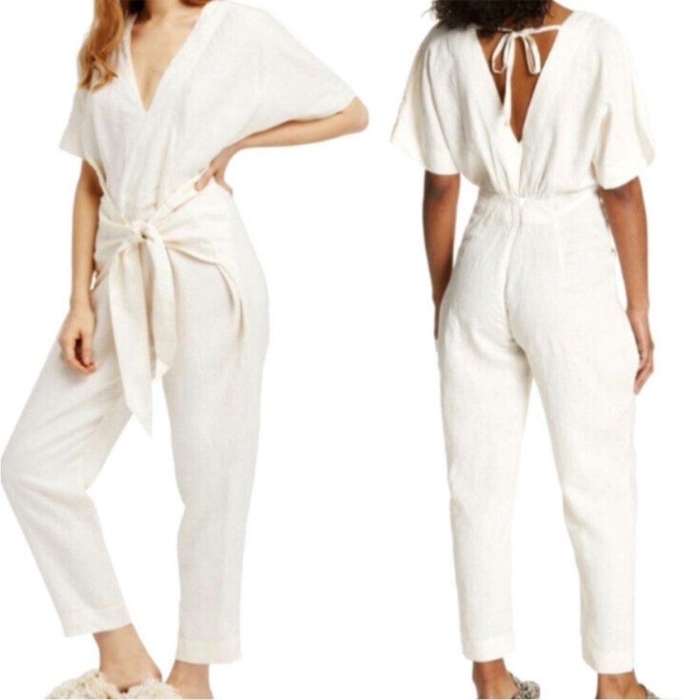 Free People Shining Sun Linen Jumpsuit in Ivory L spring airy festival boho